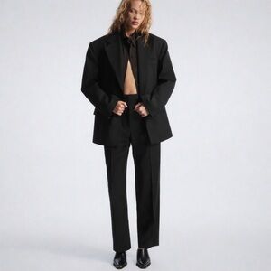 COS Black Wool Tapered Trousers – Elastic Waist, Tailored Fit | NWT